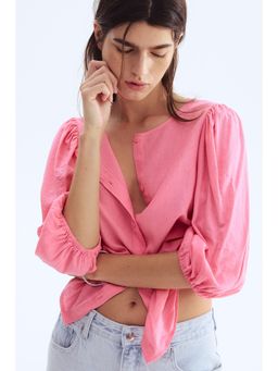 H&M - Women Pink Linen-Blend Blouse