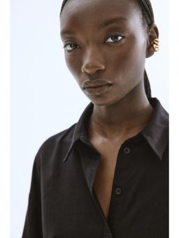 H&M - Women Black Linen-Blend Shirt