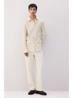 H&M - Men Beige Regular Fit Linen-Blend Shirt