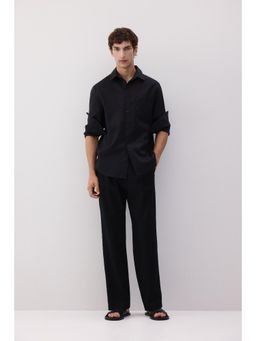 H&M - Men Black Regular Fit Linen-Blend Shirt