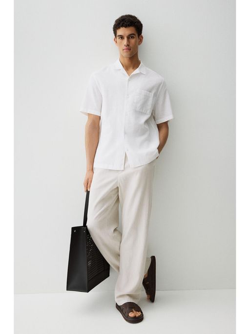 Buy H&M Regular Fit Short-Sleeved Linen-Blend Shirt White (XS) Online