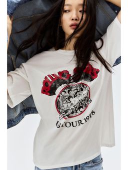 H&M - Women White Oversized Printed T-Shirt