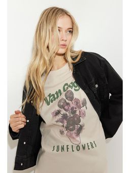 H&M - Women Beige Printed T-Shirt