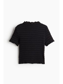 H&M - Women Black Overlock-Detail Smocked Top