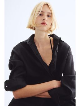 H&M - Women Black Oversized Linen Shirt