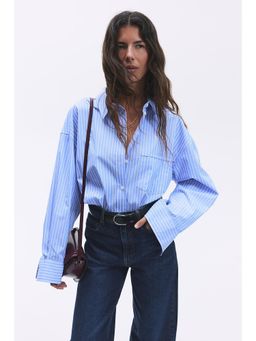 H&M - Women Blue Loose-Fit Cotton Shirt