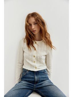 H&M - Women White Cable-Knit-Look Cardigan