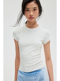 H&M - Women Multi-Color Lace-Trimmed Ribbed T-Shirt