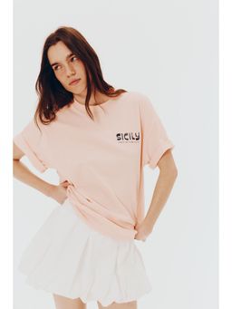 H&M - Women Pink Oversized Motif-Detail T-Shirt