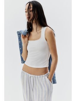 H&M - Women White Picot-Trimmed Vest Top