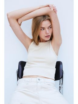 H&M - Women Beige Ribbed Vest Top