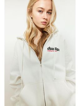 H&M - Women White Oversized Printed Zip-Through Hoodie
