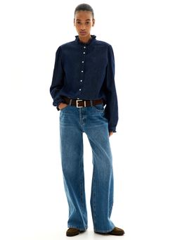 H&M - Women Blue Frill-Trimmed Denim Blouse