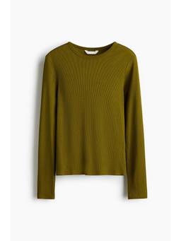 H&M - Women Green Ribbed Cotton Top