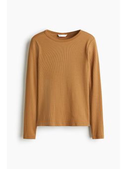 H&M - Women Brown Ribbed Cotton Top