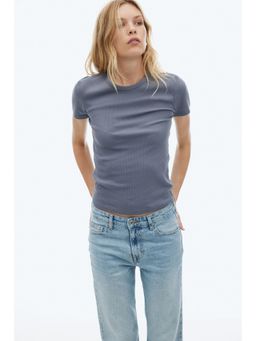 H&M - Women Grey Ribbed T-Shirt