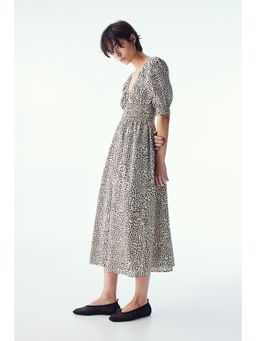 H&M - Women Beige Smocked-Waist Cotton Dress