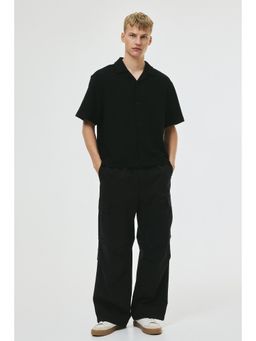 H&M - Men Black Loose Fit Brushed Resort Shirt