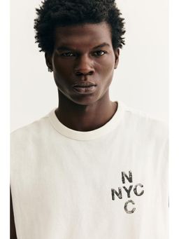 H&M - Men White Loose Fit Printed Vest Top