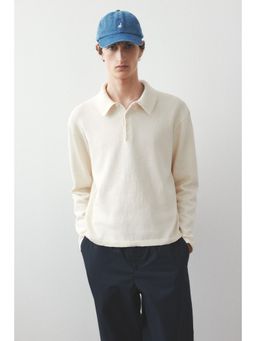 H&M - Men White Loose Fit Fine-Knit Polo Shirt