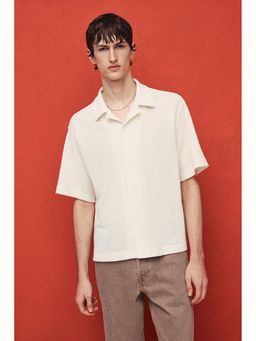 H&M - Men White Loose Fit Waffled Resort Shirt