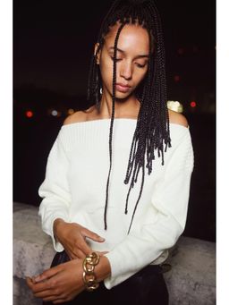 H&M - Women White Purl-Knit Boat-Neck Jumper