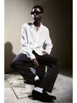 H&M - Men White Regular Fit Jacquard-Weave Resort Shirt