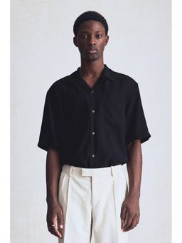 H&M - Men Black Regular Fit Crinkled Resort Shirt