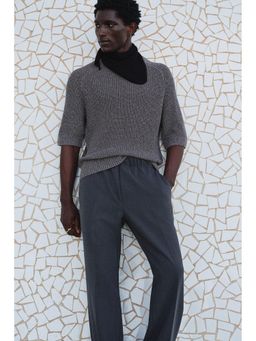 H&M - Men Grey Regular Fit Short-Sleeved Jumper