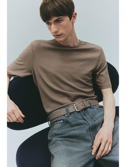 H&M - Men Beige Slim Fit Ribbed T-Shirt