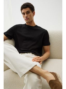 H&M - Men Black Regular Fit Textu T-Shirt
