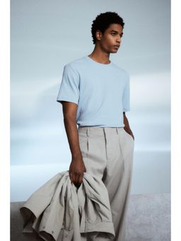 H&M - Men Blue Regular Fit Textu T-Shirt