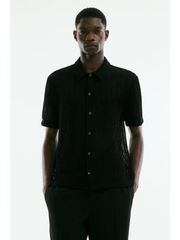 H&M - Men Black Regular Fit Crochet-Look Shirt