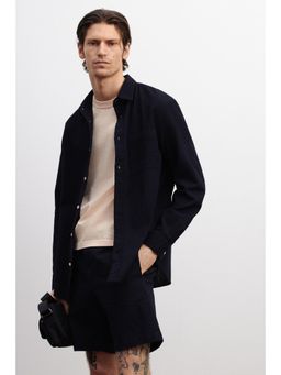 H&M - Men Blue Loose Fit Seersucker Shirt