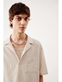 H&M - Men Beige Loose Fit Seersucker Resort Shirt
