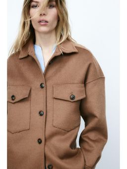 H&M - Women Beige Handmade Wool-Blend Shacket