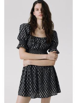 H&M - Women Grey Frill-Trimmed Crape Dress
