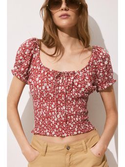 H&M - Women Red Smocked Viscose Blouse