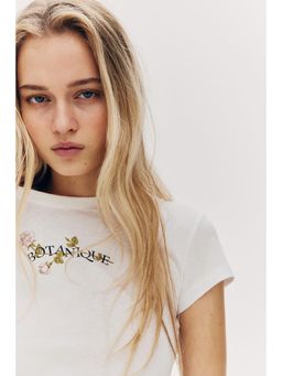H&M - Women White Cropped Printed T-Shirt