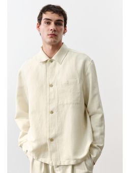 H&M - Men White Regular Fit Linen-Blend Overshirt