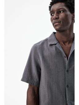 H&M - Men Grey Regular Fit Linen-Blend Resort Shirt