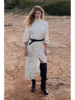 H&M - Women White Linen-Blend Tie-Belt Dress