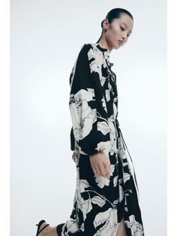 H&M - Women Black Linen-Blend Tie-Belt Dress