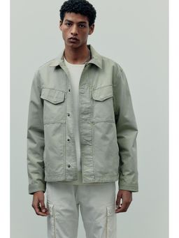 H&M - Men Green Regular Fit Canvas Overshirt