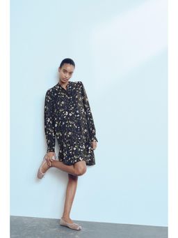 H&M - Women Black Patterned Viscose Dress