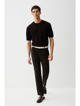 H&M - Men Black Regular Fit Hole-Knit T-Shirt