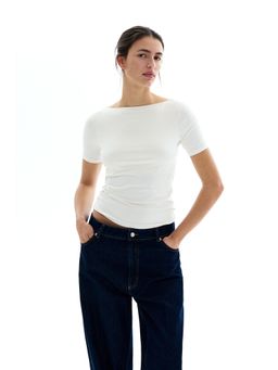 H&M - Women White Boat-Neck Microfibre Top