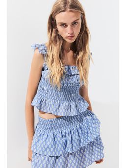 H&M - Women Blue Frill-Trimmed Cotton Top