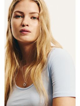 H&M - Women Blue Cropped Scoop-Neck T-Shirt