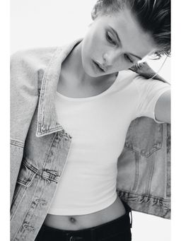 H&M - Women White Cropped Scoop-Neck T-Shirt